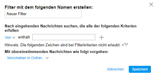 Einrichten von Filtern in AOL Mail - Kriterium