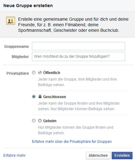 Facebook Gruppe erstellen