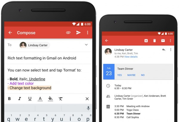 Gmail für Android: Rich Text-Formatierung