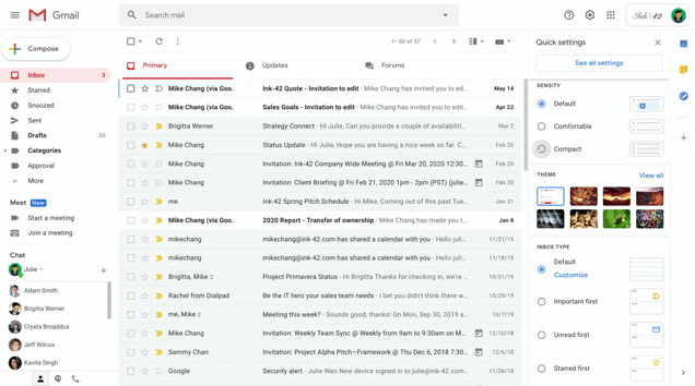 Gmail: Schnelleinstellungen vereinfachen Design-Wechel