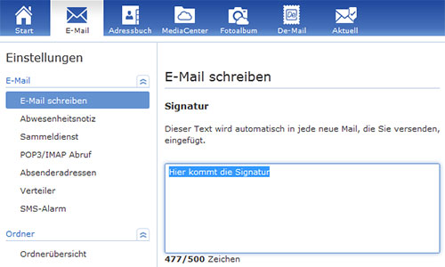 Signatur einrichten bei GMX