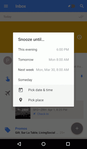 Die Google Inbox mit Snooze-Feature