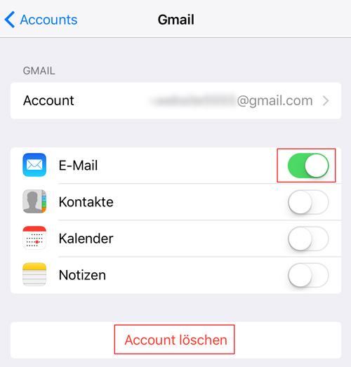 iOS: Email Account löschen