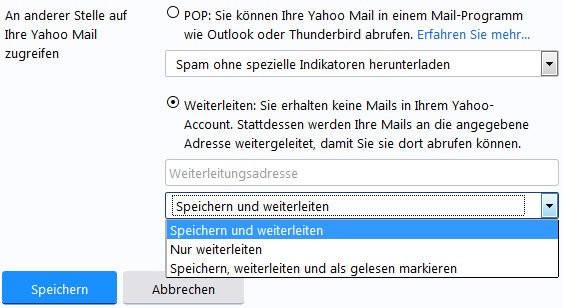 Yahoo Mail Witerleitung einstellen