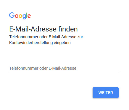 Gmail - Problem bei der Anmeldung - Email-Adresse finden