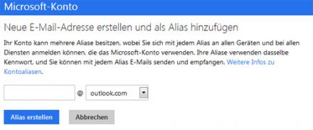 Neue Alias-Adresse bei Outlook.com erstellen