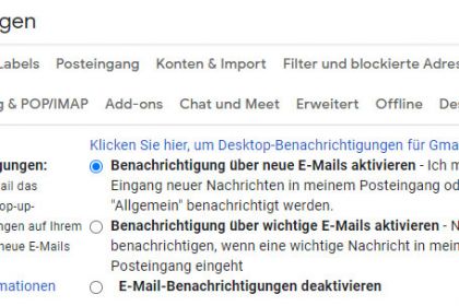 Aktivierung und Deaktivierung der Benachrichtigungen in Gmail