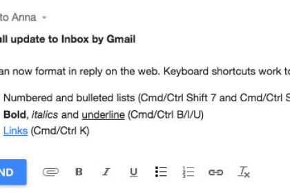 Inbox by Gmail mit neuen Formatierungsoptionen
