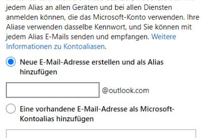 E-Mail Adresse Managament bei Outlook Web