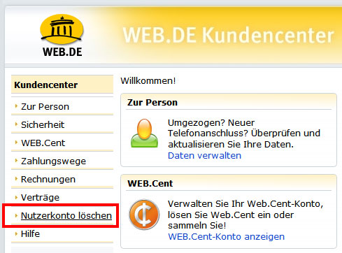 WEB.DE Konto löschen