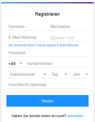 Yahoo Mail registrieren